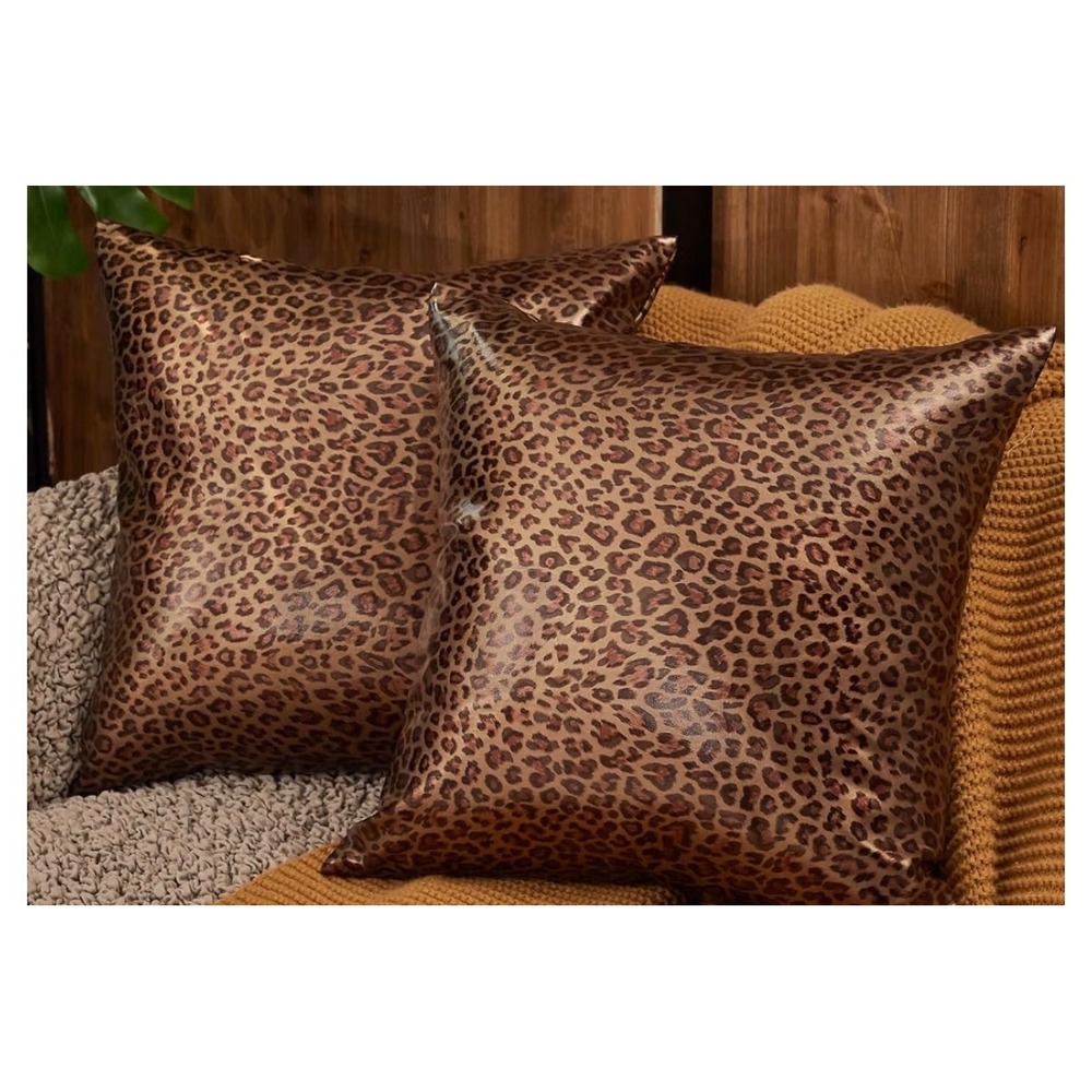 Eucior Leopard Print Cushion Covers Set of 2 Brown Metallic 18x18 Pillow Cases
